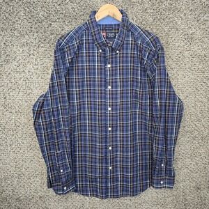 Chaps Shirt Mens XL Blue Plaid Button Down Long Sleeve Easy Care Cotton Blend